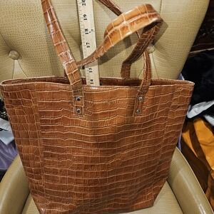 Brown Croc-Embossed Tote Bag
